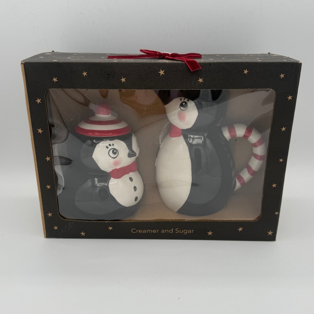 Christmas Penguin Creamer and Sugar Set Festive‎ Holiday Tableware Gift Boxed